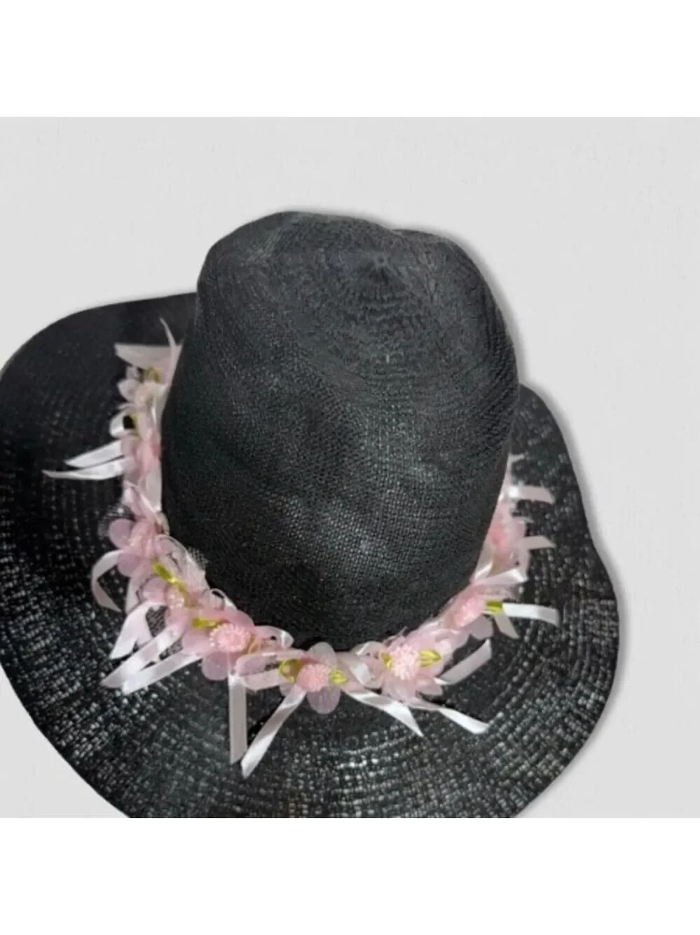 Handcrafted Cowboy Hat Floral Applique Black OS